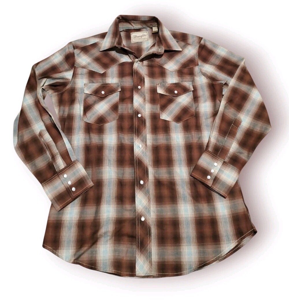 Vintage Wrangler Pearl Snap Western Plaid Flannel Shirt Mens Medium M